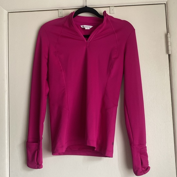 Athleta FUCHSIA PINK 1/4 Zip Up Long Thumb Hole Sleeve High Neck Top small s - Picture 2 of 13